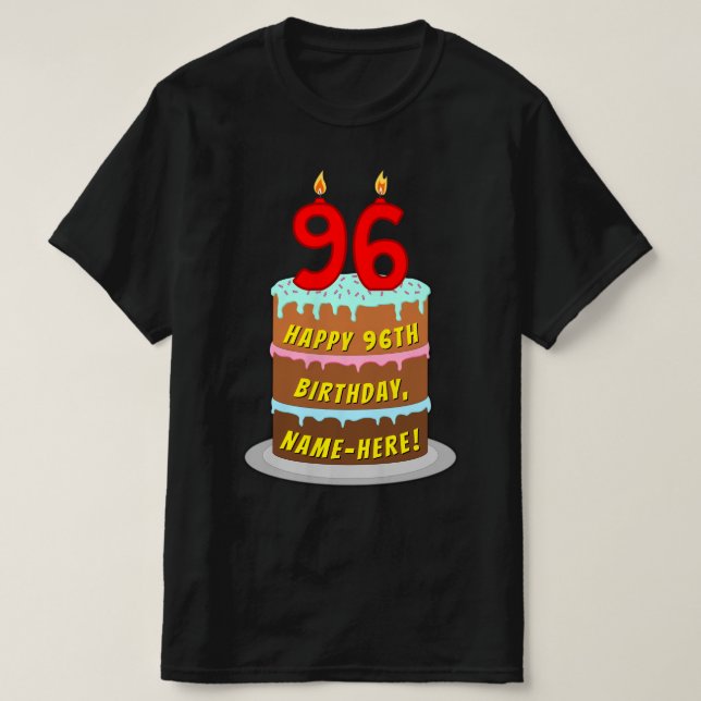 Camiseta 96º cumpleaños — Torta divertida y velas, con nomb (Diseño del anverso)