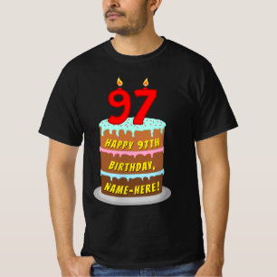 Camiseta 97º cumpleaños — Torta divertida y velas, con nomb