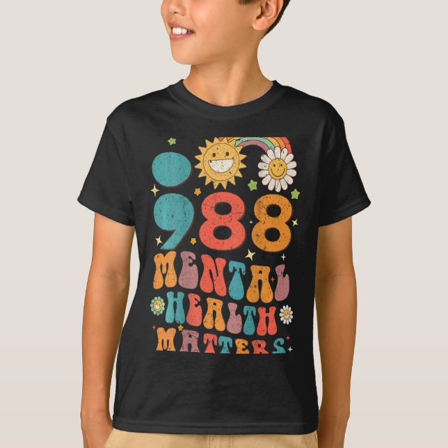 Camiseta 988 Mental Health S Suicide Prevention Retro  (Anverso)