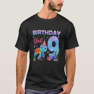 Camiseta 9.ª Chica de cumpleaños de tortuga marina de 9 año