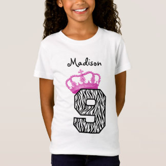 Camiseta 9.ª corona de la princesa de cumpleaños y cebra V0