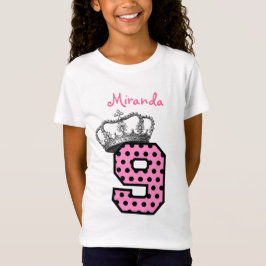 Camiseta 9.ª corona de la princesa de cumpleaños y corazone