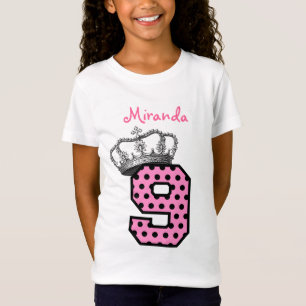 Camiseta 9.ª corona de la princesa de cumpleaños y corazone