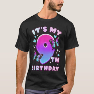 Camiseta 9.º Chica de cumpleaños 9 años Mariposas y número