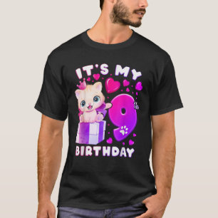 Camiseta 9.º Chica de cumpleaños 9 años Número de gato 9