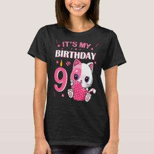 Camiseta 9.º Chica De Cumpleaños Recta Cabina De Gato De Nu