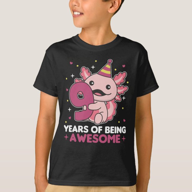 Camiseta 9.º cumpleaños Axolotl Axolotl De Nueve Años Cute  (Anverso)