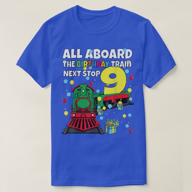 Camiseta 9.º cumpleaños del tren a bordo del tren de cumple (Diseño del anverso)
