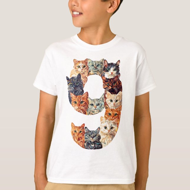 Camiseta 9.º Cumpleaños Gatitos Temáticos Niños De 9 Años (Anverso)