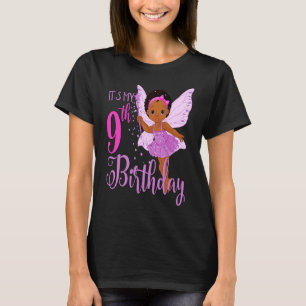 Camiseta 9.º cumpleaños niños Chica negro princesa de hadas