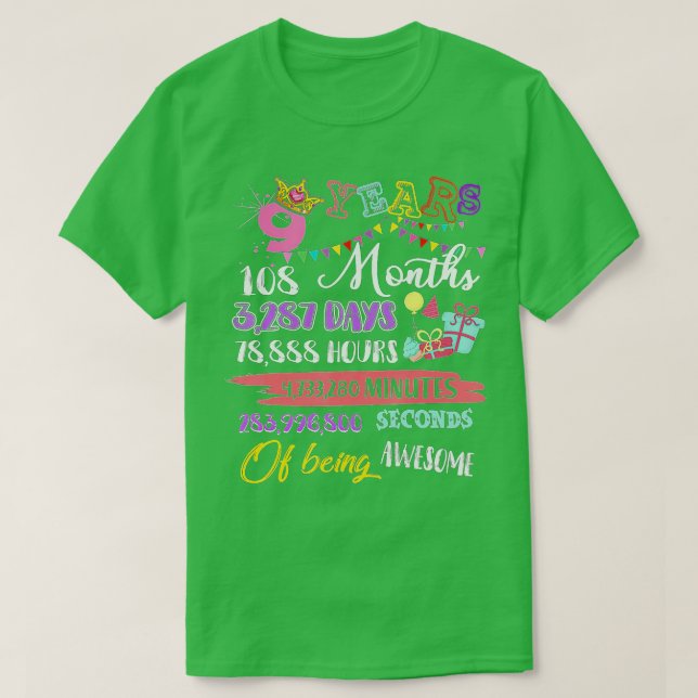 Camiseta 9.º Cumpleaños Para Chicas De 9 Años De Edad Incre (Diseño del anverso)