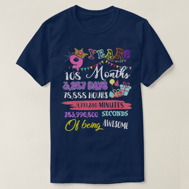 Camiseta 9.º Cumpleaños Para Chicas De 9 Años De Edad Incre (Diseño del anverso)