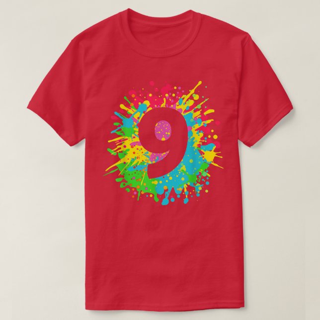 Camiseta 9.º cumpleaños pinta salpicaduras para niños, chic (Diseño del anverso)