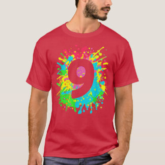Camiseta 9.º cumpleaños pinta salpicaduras para niños, chic