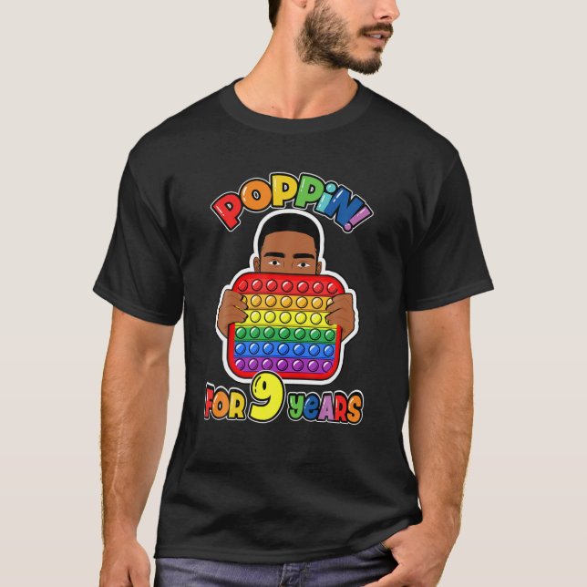 Camiseta 9.º Cumpleaños Pop It Fidget Boy Africano-American (Anverso)