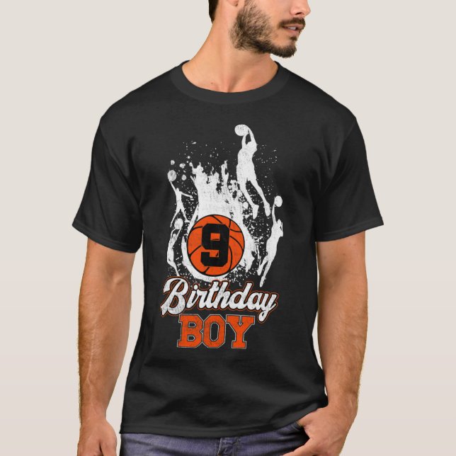 Camiseta 9.º cumpleaños Tema del básquetbol Niño de 9 años  (Anverso)