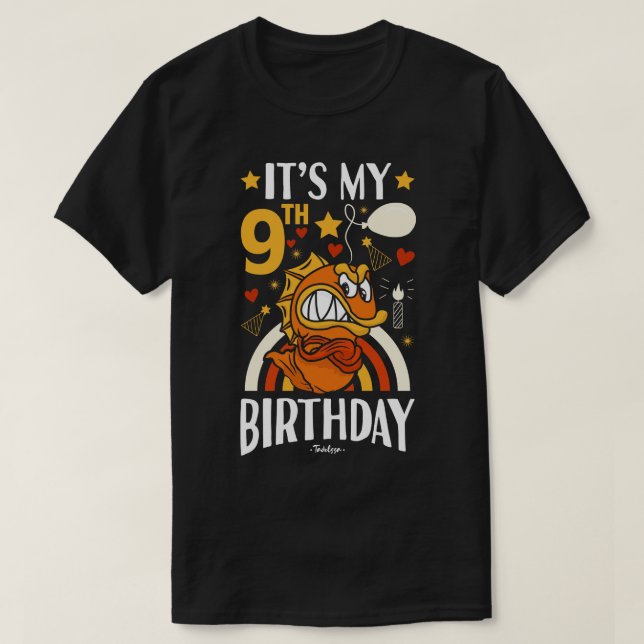 Camiseta 9.º pescado de cumpleaños (Diseño del anverso)
