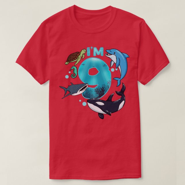 Camiseta 9.º tiburón ballena de cumpleaños (Diseño del anverso)