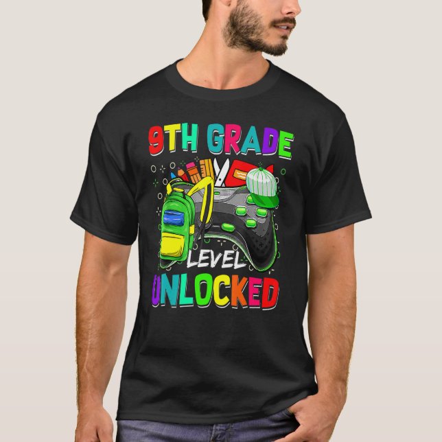 Camiseta 9.º Videojuego desbloqueado de nivel de grado de v (Anverso)