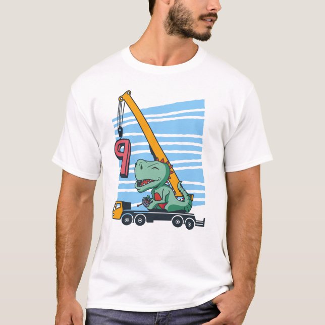 Camiseta 9 años 9.º cumpleaños Crane Dinosaur (Anverso)