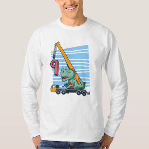 Camiseta 9 años Cumpleaños 9 Grúa móvil Dinosaurio