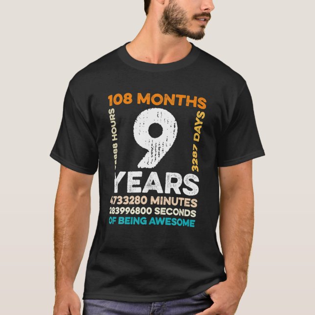 Camiseta 9 Años De Edad 108 Meses De Ser Increíble Noveno (Anverso)