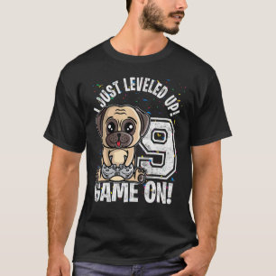 Camiseta 9 años de edad Cumpleaños 9 Pug perro niño niña vi