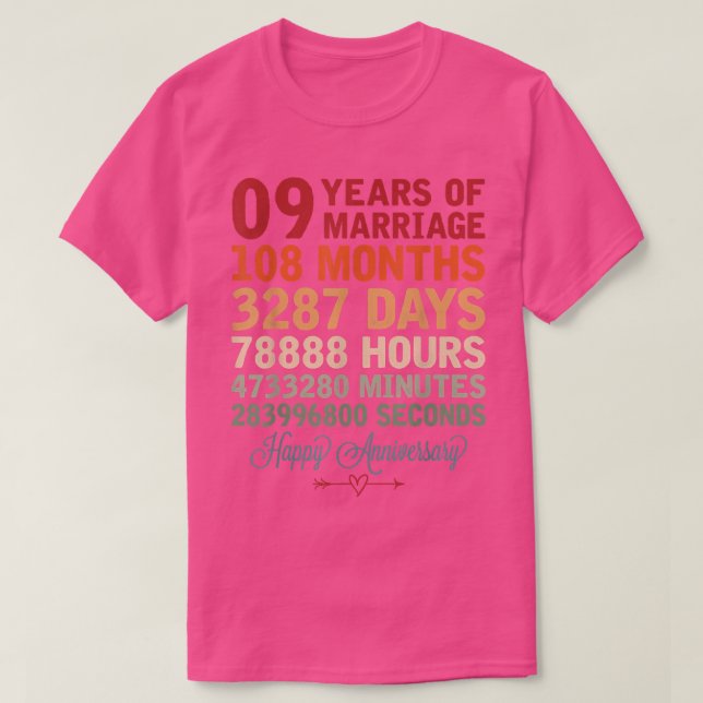 Camiseta 9 años de matrimonio: cuenta regresiva de la parej (Diseño del anverso)