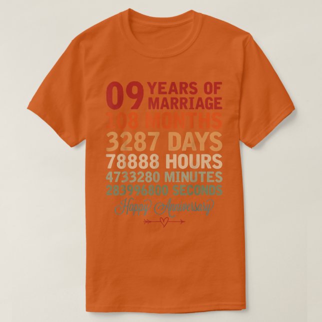 Camiseta 9 años de matrimonio: cuenta regresiva de la parej (Diseño del anverso)