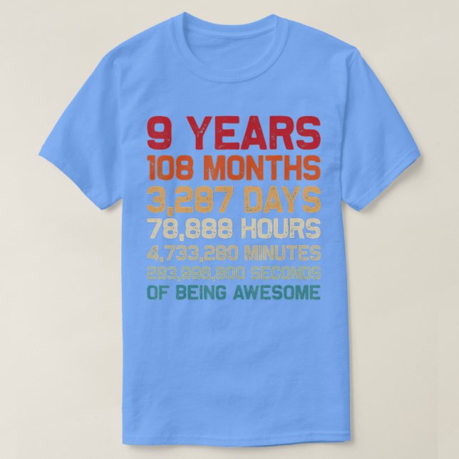 Camiseta 9 años de ser increíbles meses días Minutos 9B (Diseño del anverso)