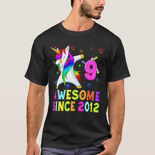 Camiseta 9 Años, Noveno Cumpleaños Unicornio Dabbing Fabulo (Anverso)