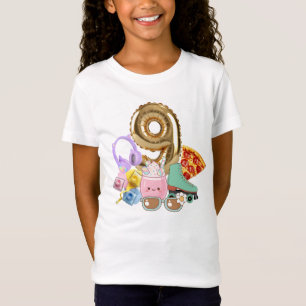 Camiseta 9 Auriculares Globo Pizza Kawaii Bebida Patines