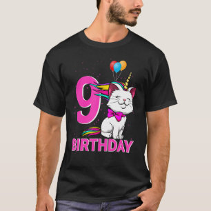 Camiseta 9 Chica de cumpleaños Caticorn Cute Cat Love