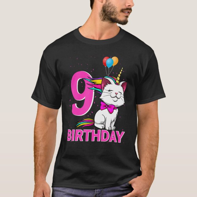 Camiseta 9 Chica de cumpleaños Caticorn Cute Cat Love (Anverso)