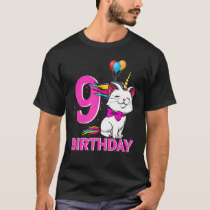 Camiseta 9 Chica de cumpleaños Caticorn Cute Cat Love