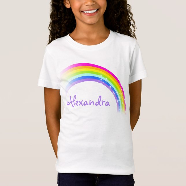 Camiseta 9 letras nombre chicas violeta arco iris arriba (Anverso)