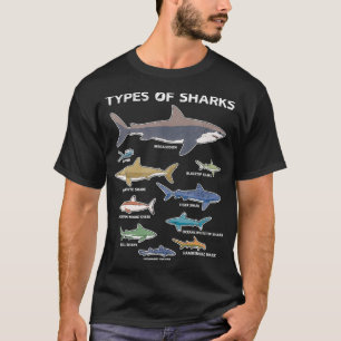 Camiseta 9 Tipos De Tiburones Tee De Océano Colorido Educat