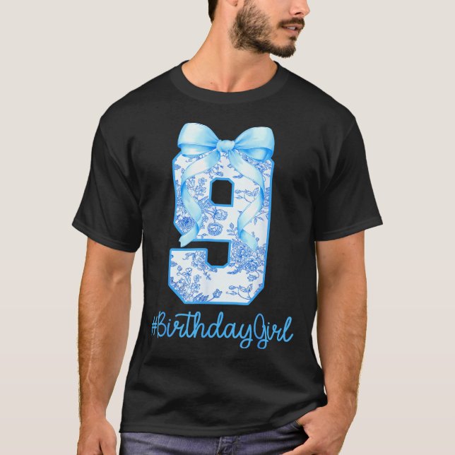 Camiseta 9 Year Old Birthday Girl Coquette Bow 9th Birthday (Anverso)