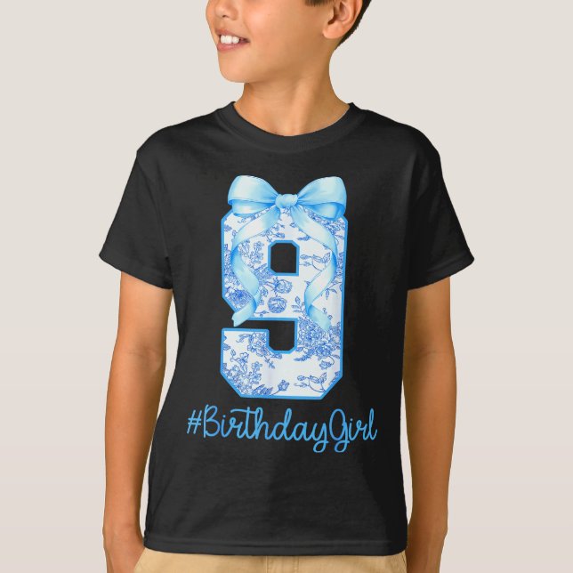 Camiseta 9 Year Old Birthday Girl Coquette Bow 9th Birthday (Anverso)