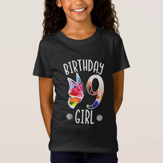 Camiseta 9 Years Old Girls Butterflies 9th Birthday Girl (Anverso)