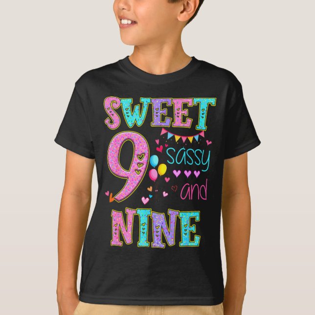 Camiseta 9 Years Old Sweet Sy And Nine Birthday Girl Donut  (Anverso)