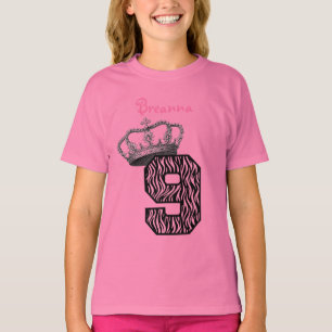 Camiseta 9no Princesa Crown y cebra rosada V07 del