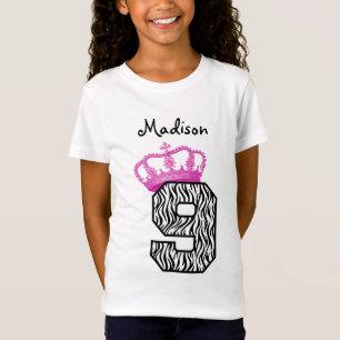 Camiseta 9no Princesa Crown y cebra V01 del cumpleaños