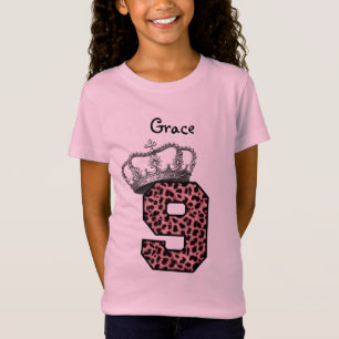 Camiseta 9no Princesa Crown y leopardo rosado V08 del