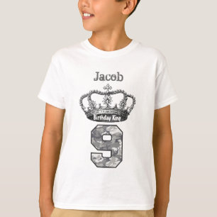 Camiseta 9no Rey Crown y camuflaje V01 del cumpleaños