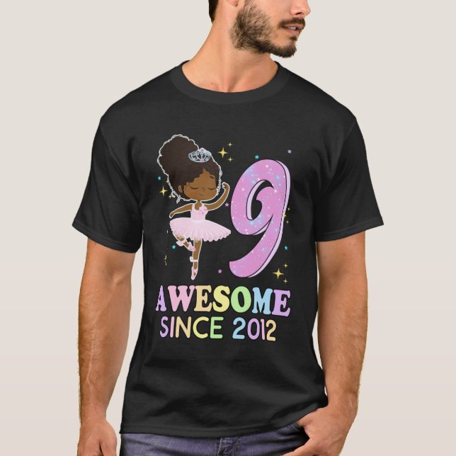 Camiseta 9th Bday Awesome Since 2012 Melanin Pride African  (Anverso)