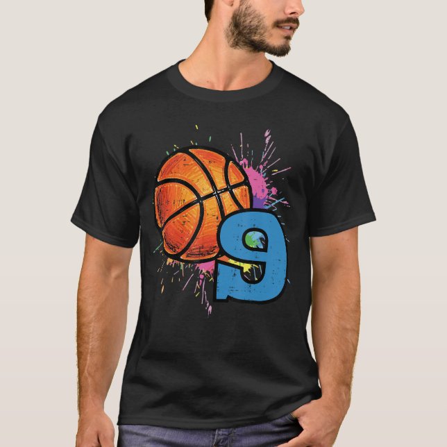 Camiseta 9th Birthday Basketball 9 Year Old Bday Sports Boy (Anverso)