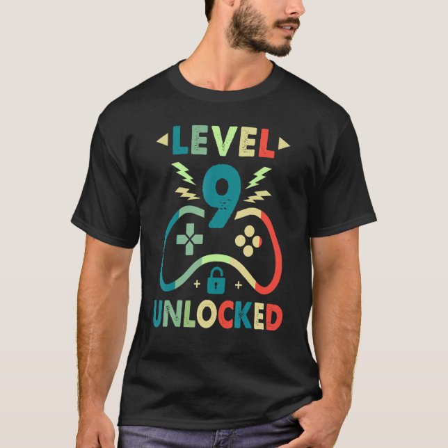 Camiseta 9th Birthday Boy Level 9 Unlocked Video Gamer Birt (Anverso)