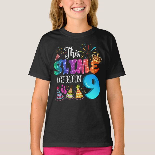 Camiseta 9th Birthday For Girls 9 Year Old Girl Slime Queen (Anverso)