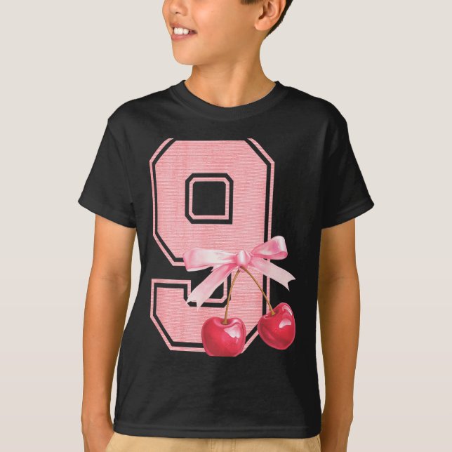 Camiseta 9th Birthday Girl Cherry Coquette Bow 9 Year Old G (Anverso)
